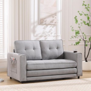 55" 3-in-1 Convertible Loveseat Sleeper Sofa with Pull-Out Bed, Cup Holders & Side Pockets for Small Spaces -3irtyhousy - 1 of 4
