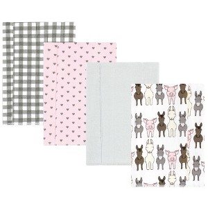Hudson Baby Infant Girl Cotton Flannel Burp Cloths, Farm Friends Pink 4-Pack, One Size - 1 of 4