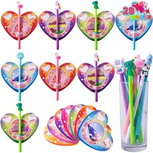 Joyfy  28 Packs Valentine's Day Animal Pens Gift with Cards, Valentine Stationery Gift Set for Kids, Classroom Exchange Gifts - 1 of 4