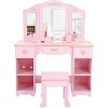 Acekool Kids Vanity Set with Stool, Tri-Fold Mirror, Storage Drawers & Open Shelves, Pink Makeup Desk for Girls Ages 3+ - 3 of 4