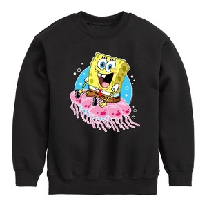 Boys' - SpongeBob SquarePants - Spongebob And Jellyfish Graphic Long Sleeve Fleece Sweatshirt - 1 of 4