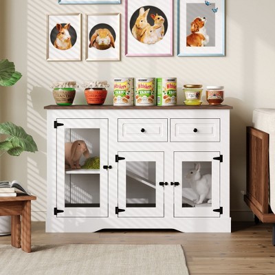 Famapy Large White Wooden Pet Hutch for Small Animals - Ample - Space Rabbit House
