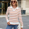 Coolmee Women's Polo Sweater Striped Collared Lightweight Long Sleeve V Neck Pullover Fall Sweater Tops - 2 of 4