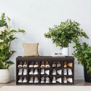 Shoe Rack Bench with Cushion, 41.3''W Entryway 15 Compartments Storage Bench - 1 of 4