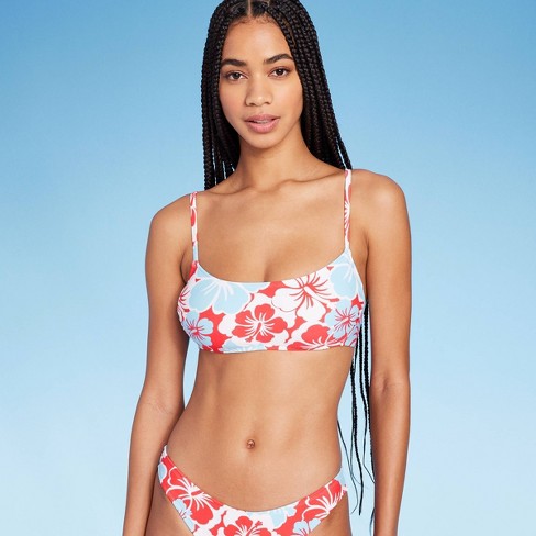 Women's Hibiscus Print Bralette Bikini Top - Wild Fable™ Red/white