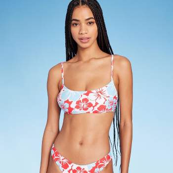 Women's Hibiscus Print Bralette Bikini Top - Wild Fable™ Red/White/Blue