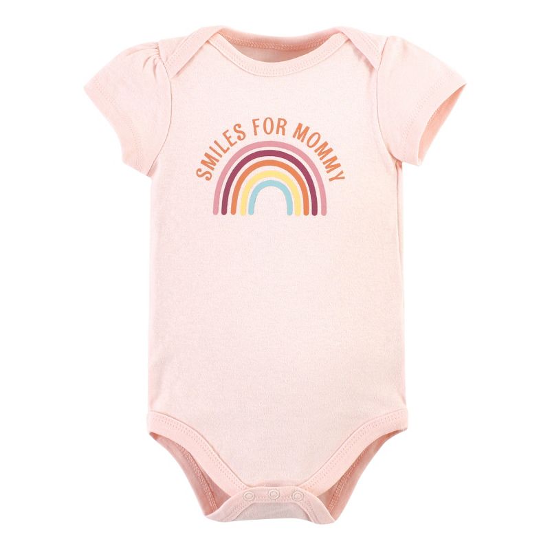 Hudson Baby Infant Girl Cotton Bodysuits, Sunshine Rainbows 5 Pack, 3 of 8