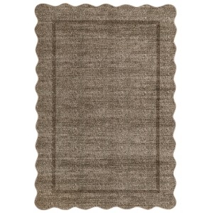 Scalloped Washable Bordered Living Room Bedroom Rug, Ultra Thin Non Slip Indoor Farmhouse Carpet for Dining Room - 1 of 4