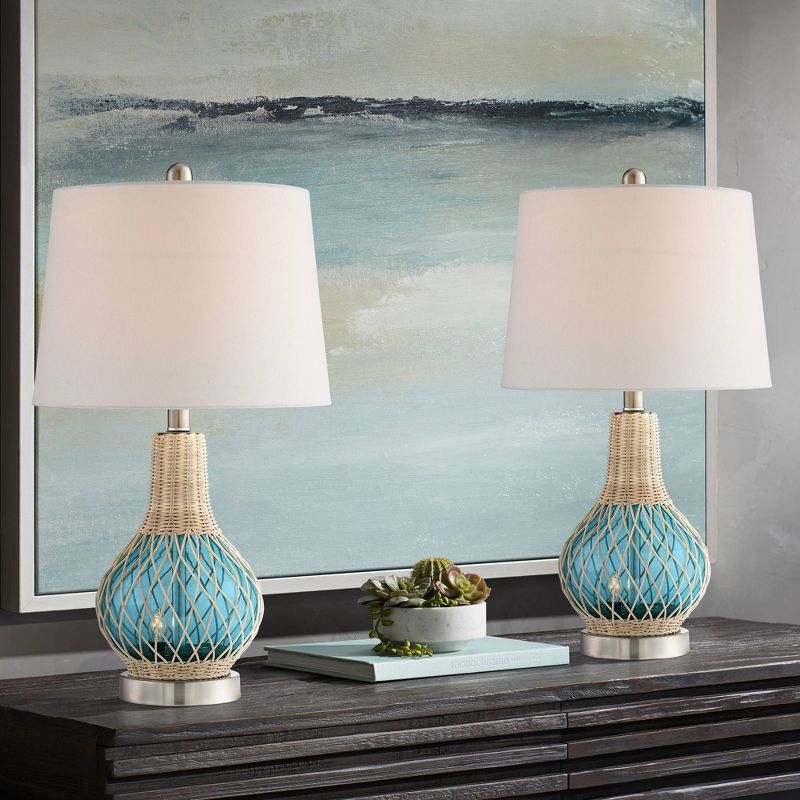 360 Lighting Alana 22 3/4" High Small Modern Coastal Accent Table Lamps Set of 2 LED Night Light Blue Glass White Shade Living Room Bedroom Bedside, 2 of 10