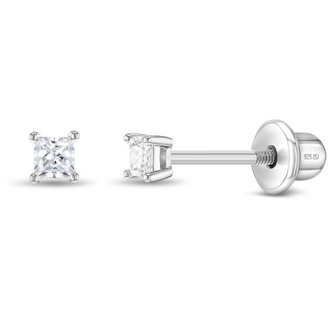 925 Sterling Silver CZ Princess Crown Screw Back Earrings Little Girls