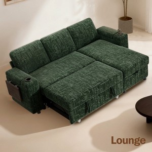 Dyonery sofa, with a pull-out bed, 5-seat sofa, adjustable backrest, storage space, small table and cup holder, tool-free assembly - 1 of 4