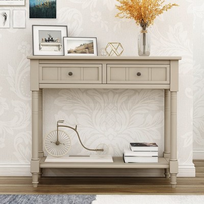 Console Tables, Farmhouse Entryway Table With 2 Drawers, Bottom Shelf, Solid Wood Frame And Legs,abstract,retro blue,35.43in,2.95ft