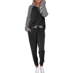 Ekouaer Women's Pajama Set Long Sleeve PJs 2 Piece Lounge Set Pullover Sleepwear Sweatshirt and Long Pants With Pockets - 1 of 4
