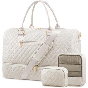 Travel Duffle Bag with Shoe Compartment, 3Pcs Set for Women, Weekender Overnight, Gym, and Hospital Bag with Toiletry - 1 of 4