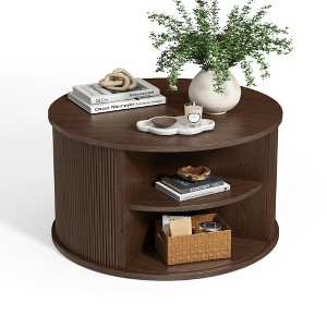 Round Fluted Coffee Table with Large Storage, Mid-Century Style, Sliding Tambour Door for Living Room - 1 of 4