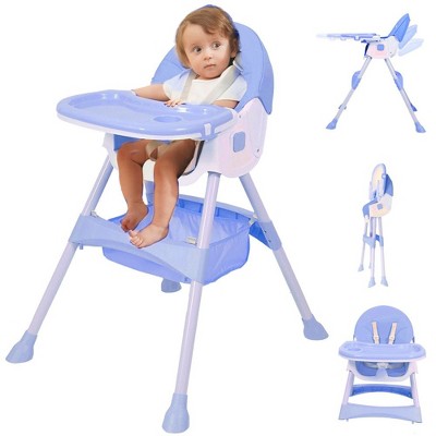 Napei 6- in -1 Baby High Chair with 5 -Point Safety Harness and Adjustable Dining Tray,Foldable High Chair for Space-Saving-Arctic Blue