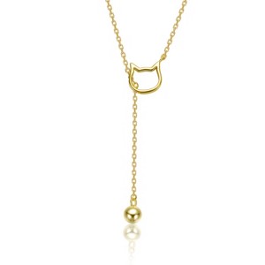 Guili 14k Yellow Gold Pendant Necklace, Minimalist Cat Silhouette Lariat, Modern & Playful, Perfect for Everyday Chic and Cat Lover Celebrations - 1 of 2