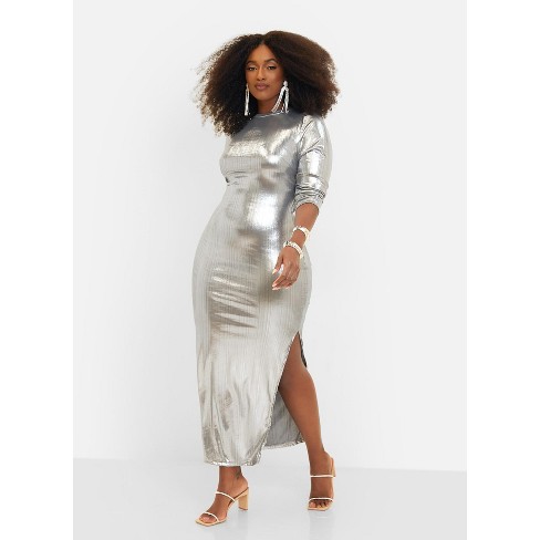 Rebdolls Women s Dolly Metallic Open Back Maxi Bodycon Dress