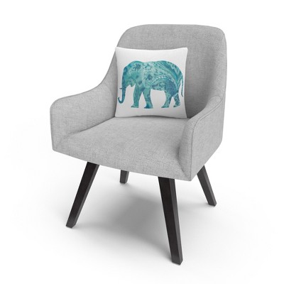 Teal Elephant Print Square Polyester Throw Pillow