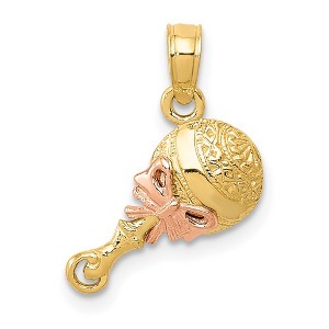 Black Bow Jewelry 14k Two Tone Gold 2D Baby Rattle Pendant, 14mm (9/16 inch) - 1 of 4