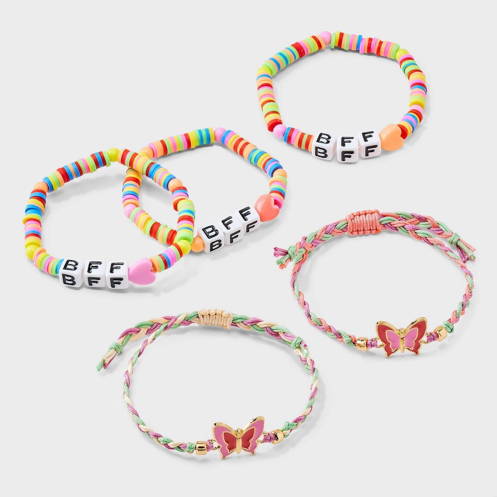 Girls' 5pk BFF Friendship with Butterflies Bracelet Set - Cat & Jack™️: Beaded Stretch, Pull-On Closure
