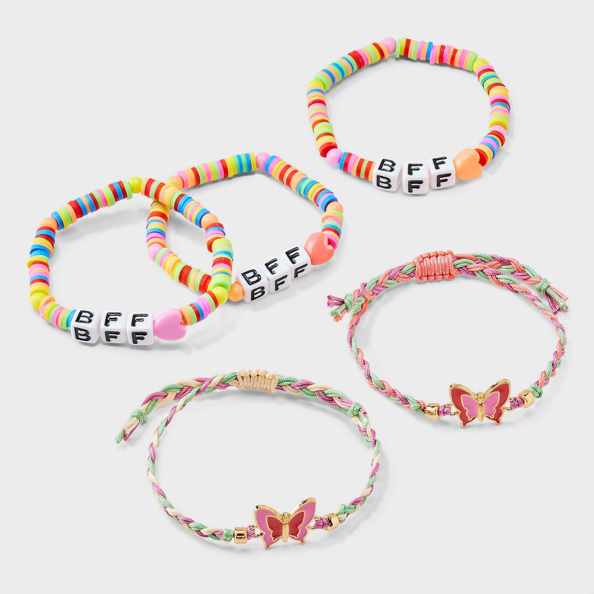 Girls' 5pk BFF Friendship with Butterflies Bracelet Set - Cat & Jack™️: Beaded Stretch, Pull-On Closure