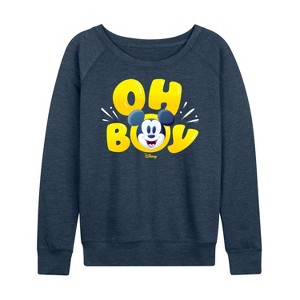 Women's - Disney - Oh Boy Mickey Face Lightweight French Terry Wide Neck Long Sleeve Shirt - 1 of 4