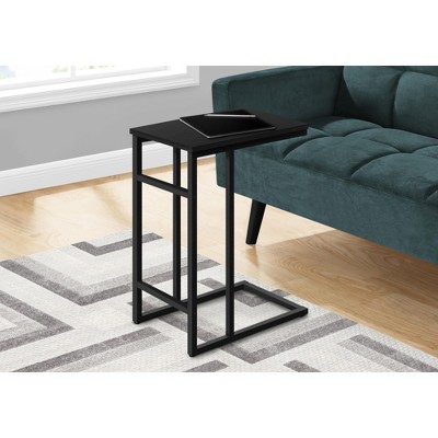 Vynxaria Contemporary C-Shaped Accent Table, End Table, Snack Table, Black Laminate, 18" L x 12" W x 24" H