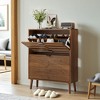 HDZNVF Modern Independent Shoe Cabinet, 31.5 inch Walnut Shoe Storage Cabinet, Fence Shoe Cabinet with 2 Flip Drawers - 4 of 4