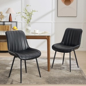 Coucheta Set of 2 Faux Leather Dining Chairs, Mid-Century Modern Armless Chair with Metal Legs, Upholstered Seat for Kitchen & Dining Room - 1 of 4
