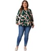 Agnes Orinda Women's Plus Size Printed V Neck Long Sleeve Business Casual Blouses - 3 of 4
