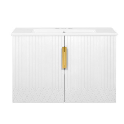 Chery Life 30" in White Vintage Bathroom Storage Vanity Cabinet with 2 Soft Closing Doors