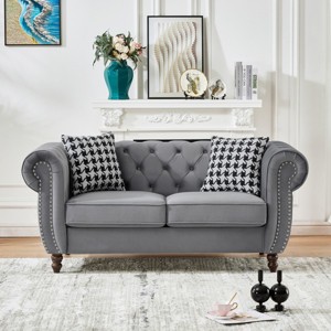67" Chesterfield Velvet Tufted Sofa,2-Seater Rolled Arm Couch with Nailhead Trim for Living Room,Apartment,Office-Baofuwish - 1 of 4