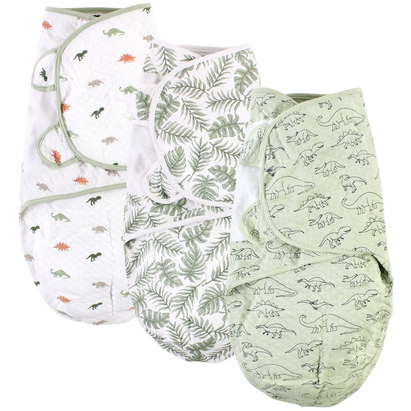 Hudson Baby Infant Boy Quilted Cotton Swaddle Wrap 3pk, Dinosaur, 0-3 Months, 1 of 7