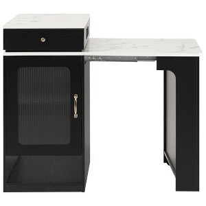 Gulches 59.5" Black Kitchen Island - Extendable Dining Table, Double-Sided Storage, Power Outlet, Faux Marble Top - 1 of 4