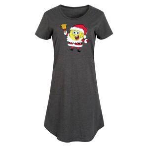 Women's SpongeBob SquarePants Dear Santa Graphic T-shirt Dress - Heather Charcoal - Small - 1 of 4