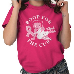 Breast Cancer Betty Boop For The Cure Womens Graphic T Shirt Tees Brisco Brands - 1 of 4