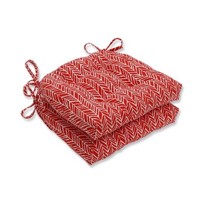 Set of 2 Indoor/Outdoor Herringbone Tomato Reversible Chair Pad Red - Pillow Perfect