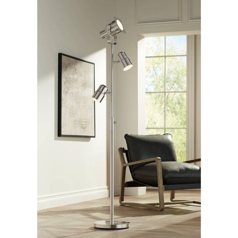 Possini Euro Design Nuovo Modern Tree Floor Lamp 70" Tall Brushed Nickel 3 Light Adjustable Heads for Living Room Reading Bedroom Office House Home, 2 of 10