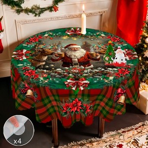 Merry Christmas Tablecloth, Snowman Santa Claus Christmas tree Stain-Resistant Dining Table Cover for Holiday Decor - 1 of 4
