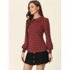 Allegra K Women's Peter Pan Collar Fashion Puff Long Sleeve Houndstooth Plaid Blouse - 2 of 4