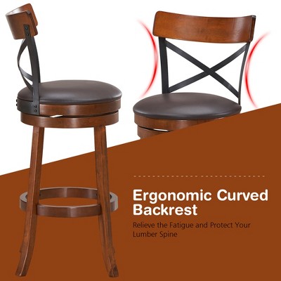 Set of 4 Walnut Swivel Bar Stools with Metal Backrest
