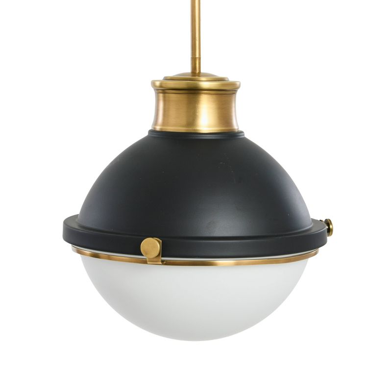 Robert Stevenson Lighting Cameron 2-Tone Metal and Frosted Glass Ceiling Light Matte Black and Natural Brass, 3 of 8