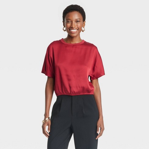 Burgundy satin blouse online