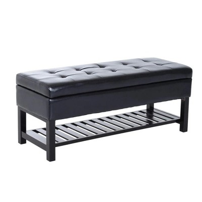 Resenkos Storage Ottoman Bench,44" Tufted Faux Leather Ottoman Storage Bench With Shoe Rack - Black