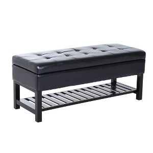 Resenkos Storage Ottoman Bench,44" Tufted Faux Leather Ottoman Storage Bench With Shoe Rack - Black - 1 of 4