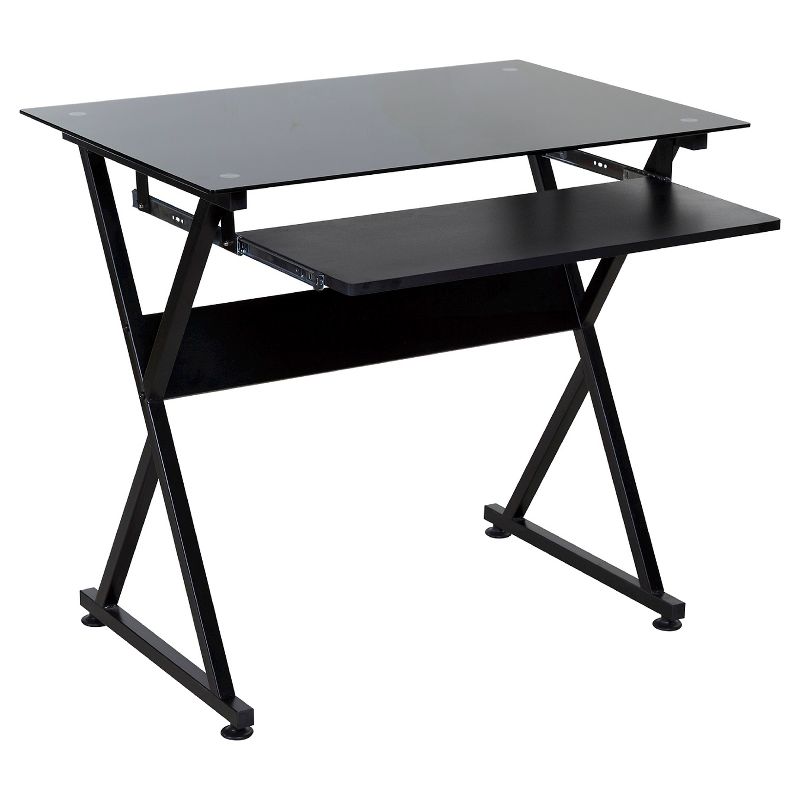 Ultramodern Glass Computer Desk, Pull-Out Keyboard, Steel Frame - OneSpace, 2 of 9