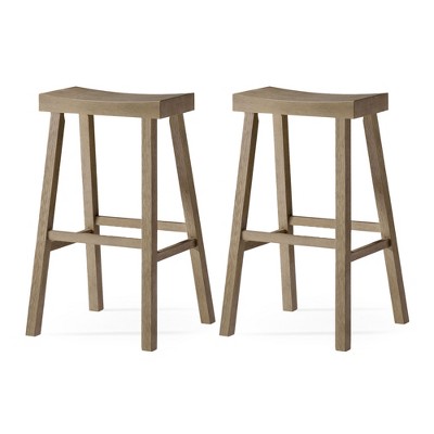 Maven Lane Vincent Backless Rectangular Saddle Kitchen Stool with Rustic Wood Top Seat, Set of 2