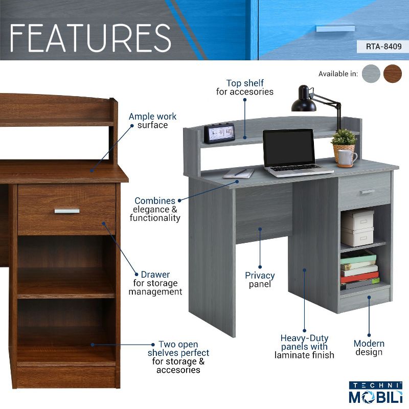 Furniture Cabot Single Pedestal Desk, Computer Office Workstation Study Table with Storage, Home Office Computer Desk with Hutch-The Pop Home, 4 of 10
