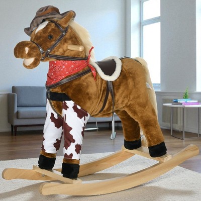 Mshliw Large Plush Rocking Horse Toy with Saddle & Sound, Ride-On Rocker for Boys & Girls Ages 3-8, Soft Velvet Animal Rocker, Halloween gift